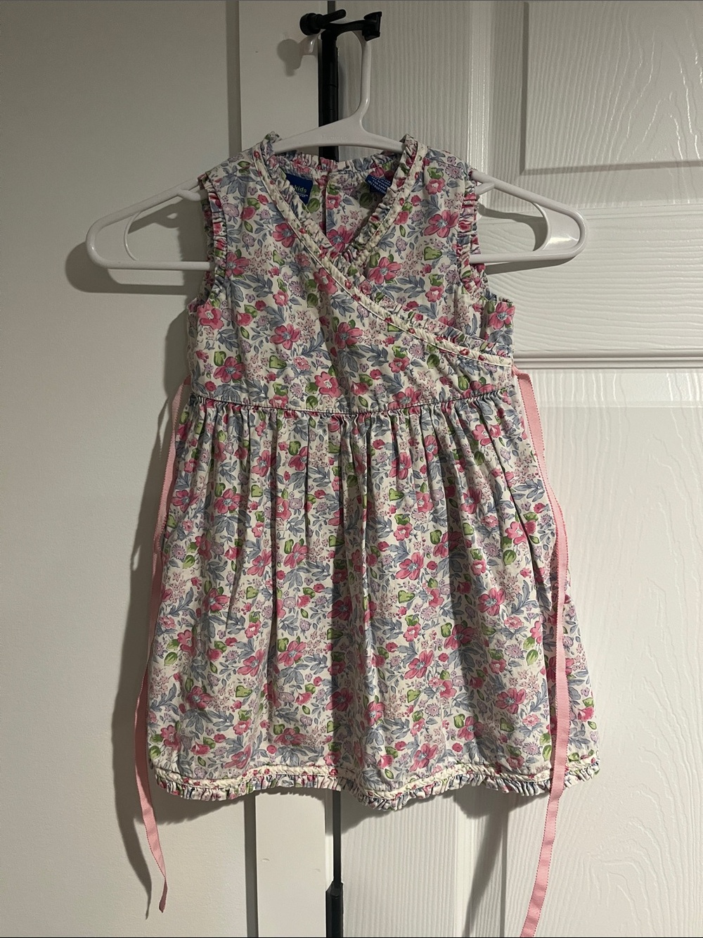Girls Pink Floral Wrap-Style Casual Dress with Side Ties
